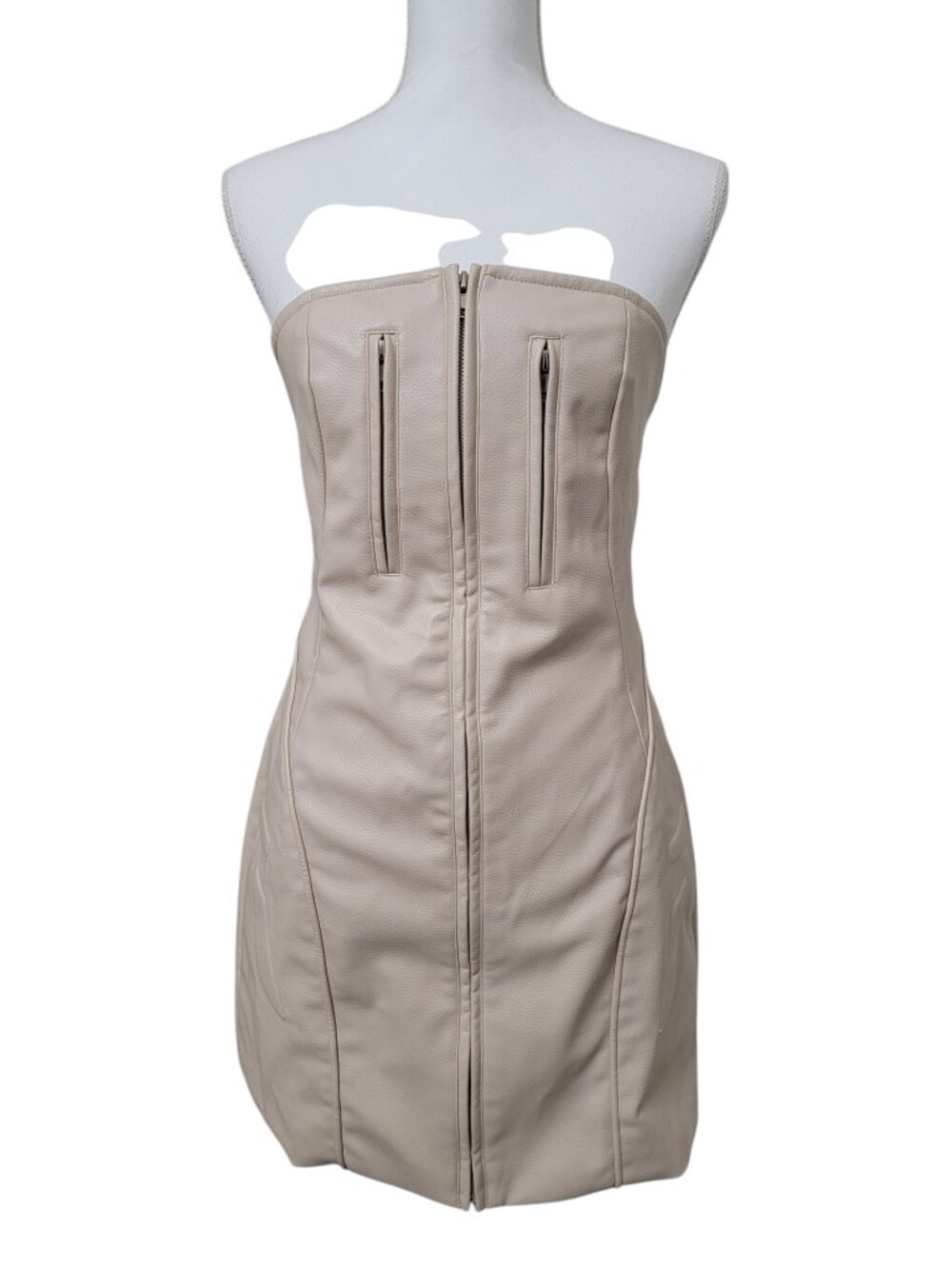 Fashion Nova Size L Cream Colored Harley Strapless Faux Leather Mini Dress NWOT